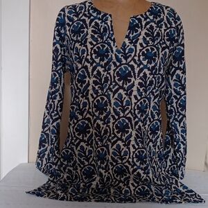 Tunic Artisan Abstract Midnight And Teal Blue Cotton